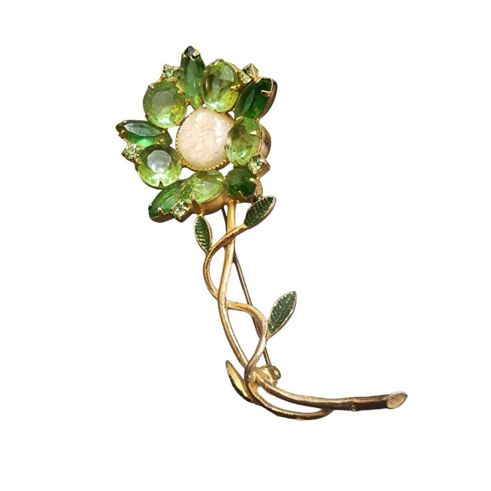 Stunning Unsigned Glass Flower Brooch with Resin Confetti Center (A4619)